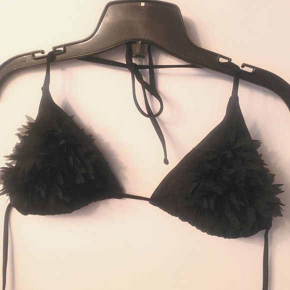 SHEIN bikini triangle top black with mesh floral extended fabric size small - Picture 1 of 3